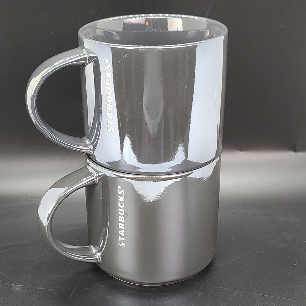 Starbucks Pair of Grey Metallic Mugs. 14oz